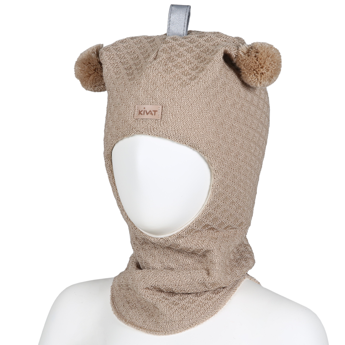 Vohveli kypärämyssy, tupsut, vaalea beige