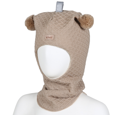 Vohveli kypärämyssy, tupsut, vaalea beige