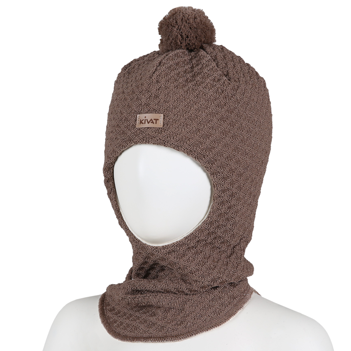 Vohveli kypärämyssy, iso tupsu, mokka