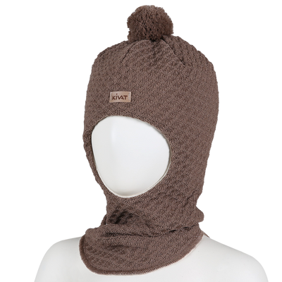 Vohveli kypärämyssy, iso tupsu, mokka