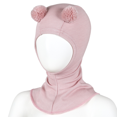 Silkkivilla aluskypärämyssy tupsut puuteriroosa